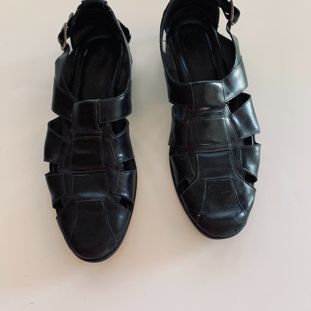 Bragano Hand Crafted Italian Black Closed Toe Buckle Sandal  Sz10.5